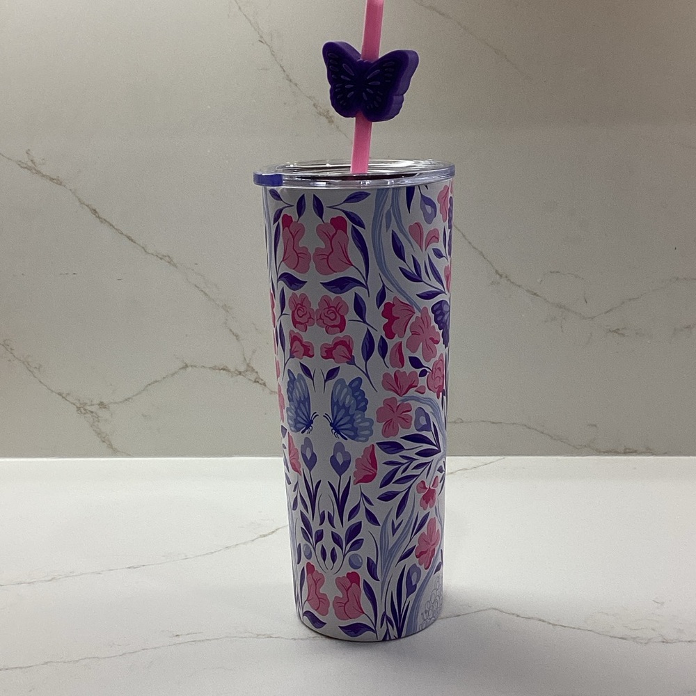 Wicked Shadows Floral Stainless Tumbler with Butterfly Straw - Picture 2 of 7